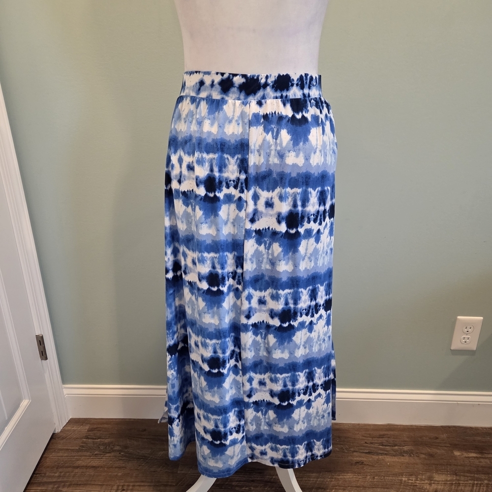 Terra & Sky Blue Tie-dye Patterned Maxi Skirt Elastic Waist Size 2X - Picture 4 of 11